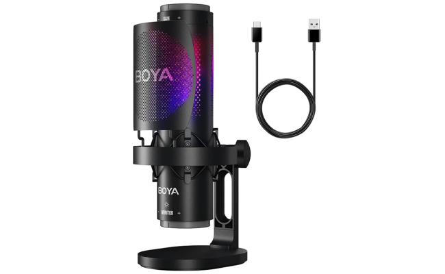BOYA K9 RGB Gaming Condenser Mic Kit with Pop Filter, Shock Mount, Cover & USB-C Cable – Ideal Podcast Mic Set for Podcasting, Streaming and Gaming (Black)